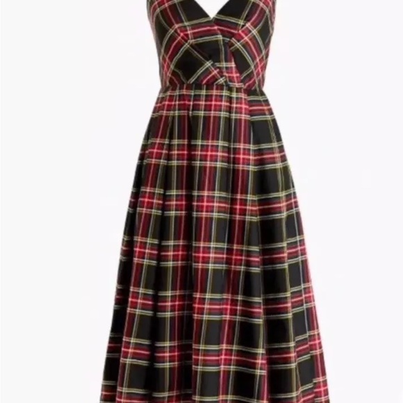 J. Crew Stewart Black Red Green Plaid Silk Blend Spaghetti Strap Dress Size 4 - Picture 4 of 5